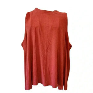 True Craft Pullover Tunic 2X Women's Plus Size Red Cold Shoulder Key Hole Back